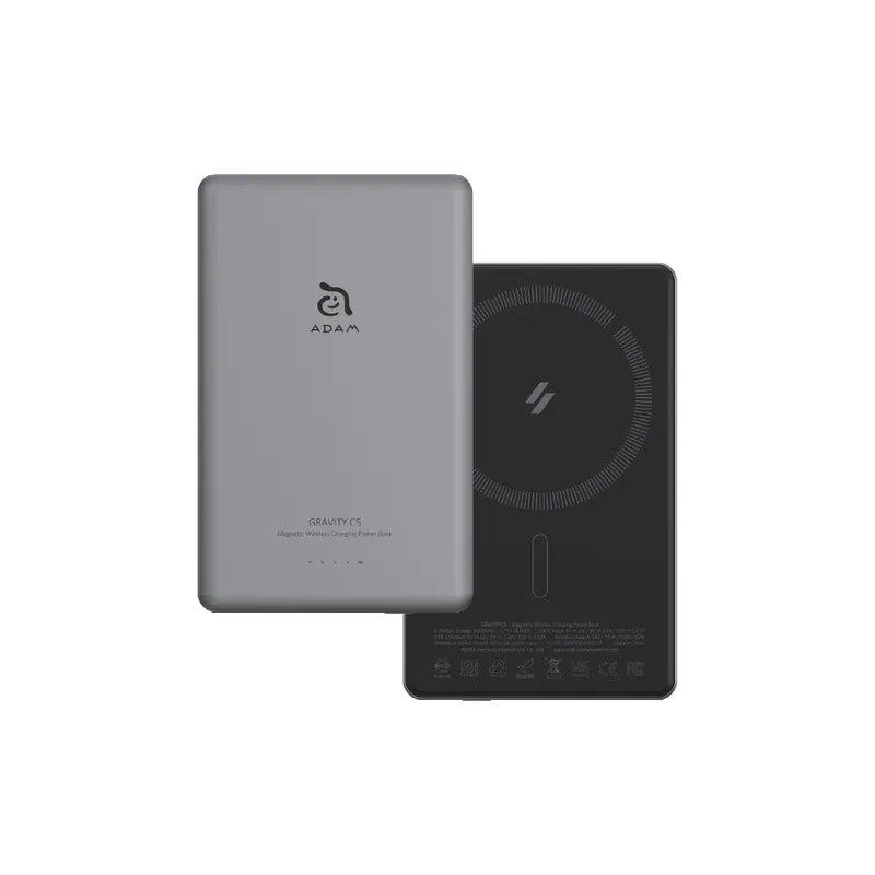 ADAM ELEMENTS GRAVITY C5 Ultra Slim Magnetic Wireless Charging Power Bank 5000 mAh (Grey) (MagSafe Compatible)
