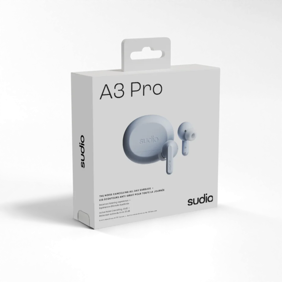 SUDIO A3 PRO True Wireless Noise Cancelling All-Day Earbuds (Powder Blue)