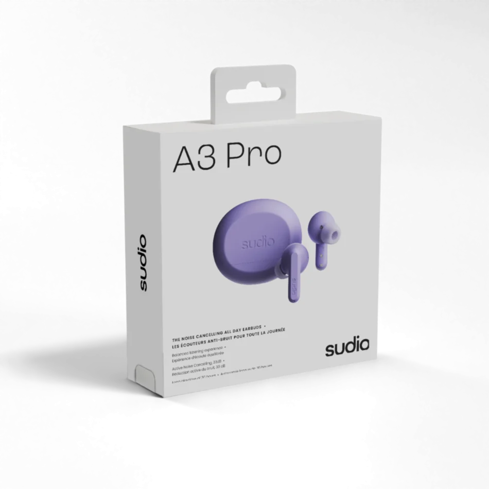 SUDIO A3 PRO True Wireless Noise Cancelling All-Day Earbuds (Soft Purple)