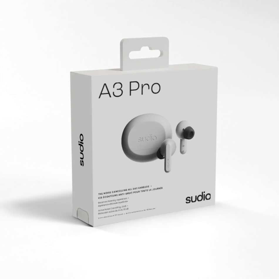 SUDIO A3 PRO True Wireless Noise Cancelling All-Day Earbuds (Fog White）